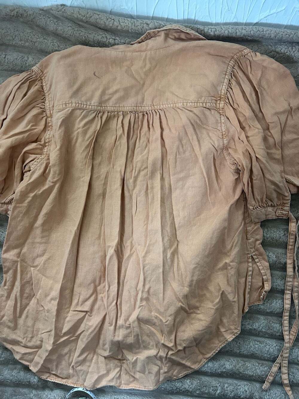 Free People Safari Babe Orange Puff Short Sleeve Button Down Top xs - Picture 4 of 6